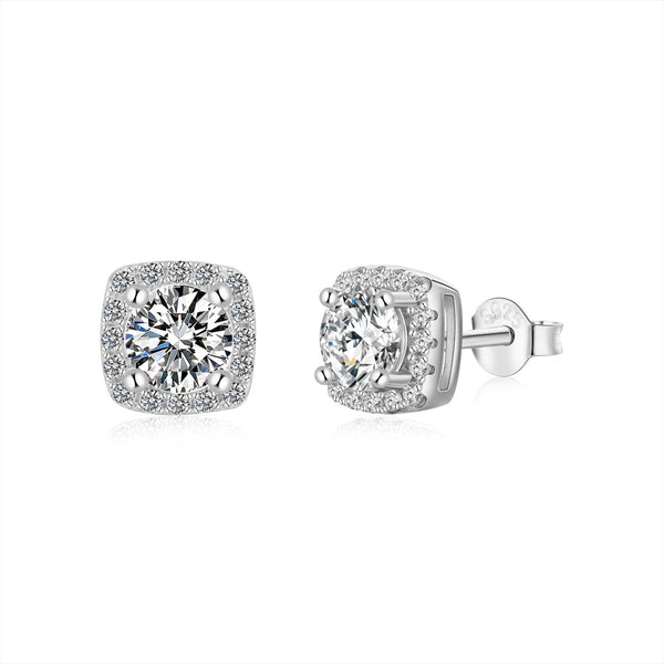 [STREET]Classic Round Center Stone Stud Earrings