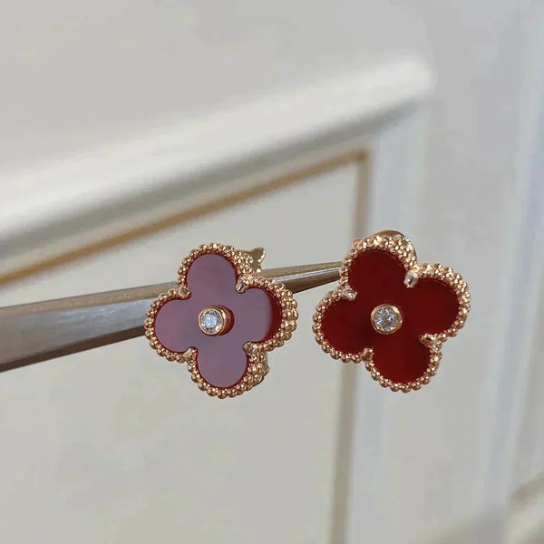 ˇStreet JewelryˇCLOVER MEDIUM 1 MOTIFS CARNELIAN  DIAMOND earrings