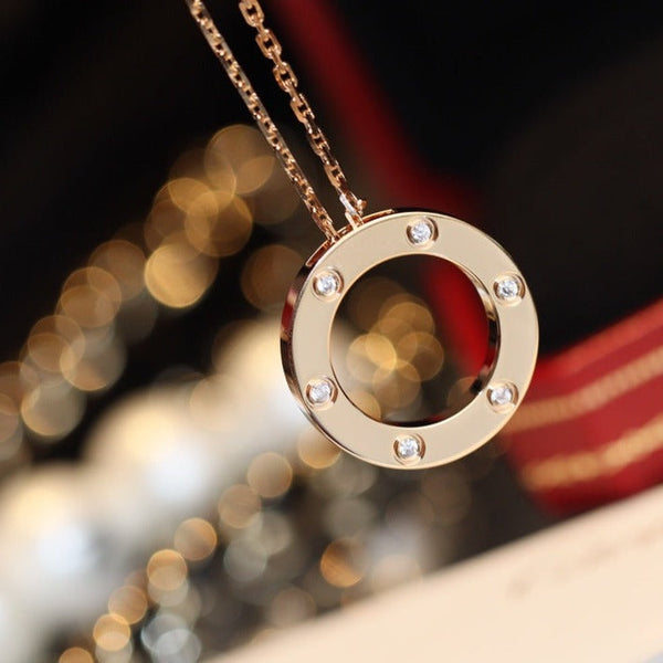 ˇStreet JewelryˇLOVE NECKLACE 16MM 6 DIAMONDS PINK GOLD