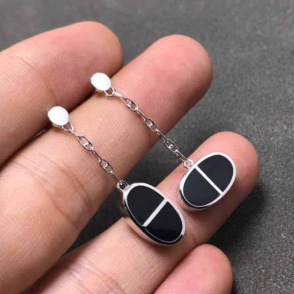 ˇStreet JewelryˇCHAINE VERSO BLACK CERAMIC SILVER EARRINGS