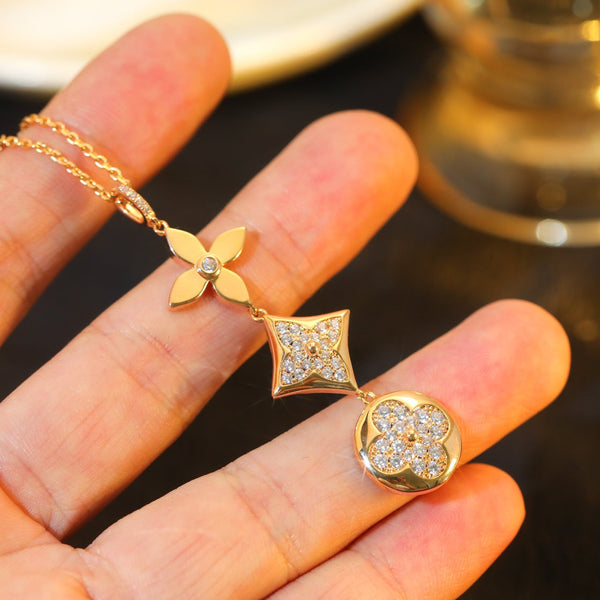 ˇStreet JewelryˇSTAR AND SUN DIAMOND PINK GOLD NECKLACE