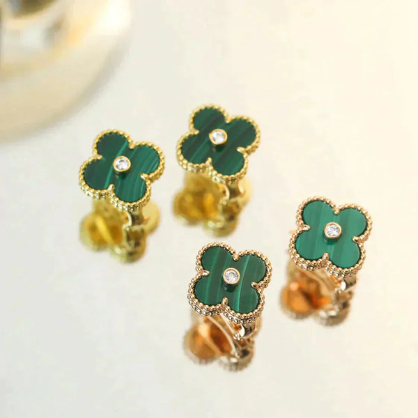 ˇStreet JewelryˇCLOVER MEDIUM 1 MOTIFS MALACHITE DIAMOND EARRINGS