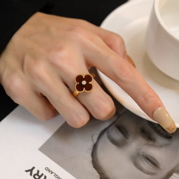 ˇStreet JewelryˇCLOVER CARNELIAN RING ROSE GOLD DIAMOND