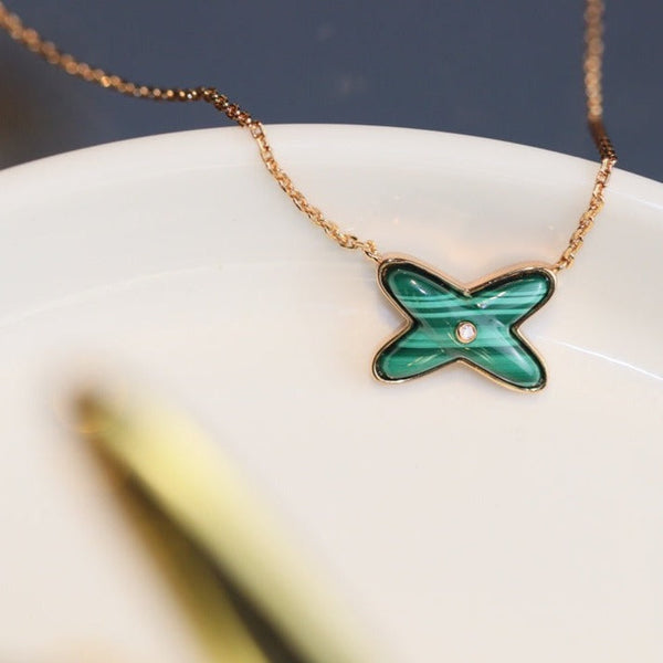 ˇStreet JewelryˇJEUX MALACHITE 1 DIAMOND PINK GOLD NECKLACE