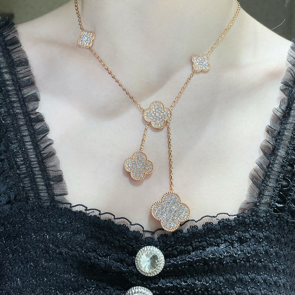 ˇStreet JewelryˇCLOVER 6 MOTIF DIAMOND PAVED NECKLACE