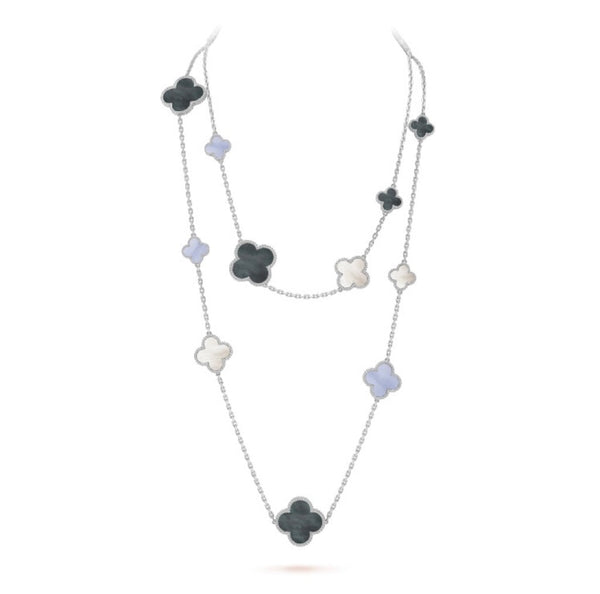 ˇStreet JewelryˇCLOVER 16 MOTIF CHALCEDONY MOP SILVER NECKLACE