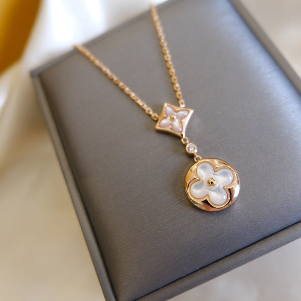 ˇStreet JewelryˇSTAR AND SUN WHITE MOP 2 MOTIF PINK GOLD NECKLACE