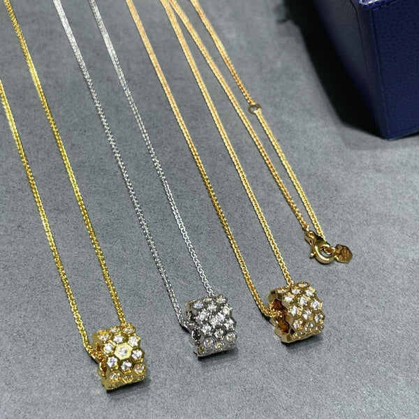 ˇStreet JewelryˇBEE LOVE DIAMOND PAVED 3 ROW NECKLACE