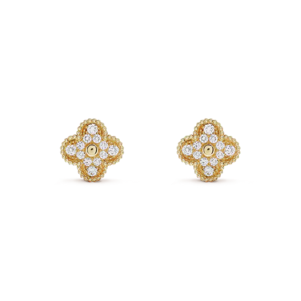 ˇStreet JewelryˇCLOVER MEDIUM 1 MOTIFS FUll DIAMOND EARRINGS