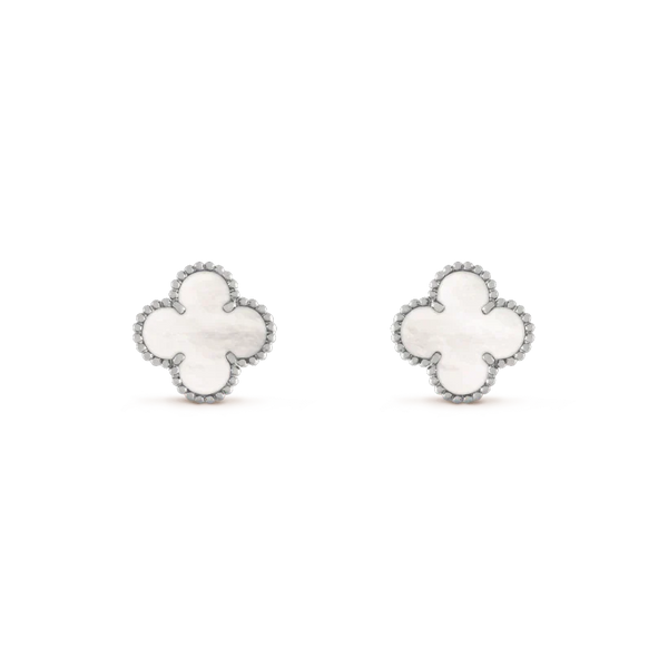 ˇStreet JewelryˇCLOVER MEDIUM 1 MOTIFS  WHITE MOP EARRINGS SILVER
