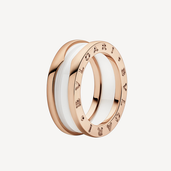 ˇStreet JewelryˇZERO 1 TWO-BAND LOOPS AND WHITE CERAMIC SPIRAL PINK GOLD RING