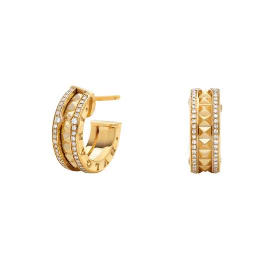 ˇStreet JewelryˇZERO 1 ROCK GOLD EARRINGS WITH STUDDED SPIRAL AND PAVED DIAMONDS