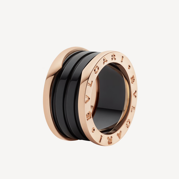 ˇStreet JewelryˇZERO 1 FOUR-BAND LOOPS AND BLACK CERAMIC SPIRAL PINK GOLD RING