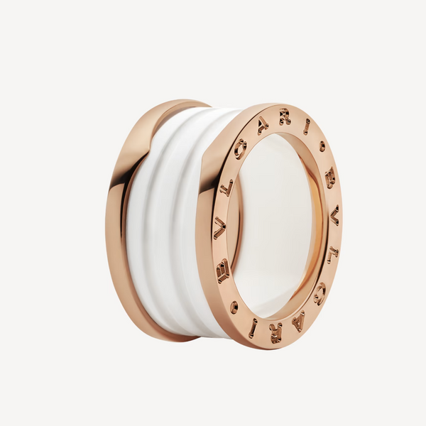 ˇStreet JewelryˇZERO 1 FOUR-BAND LOOPS AND WHITE CERAMIC SPIRAL PINK GOLD RING