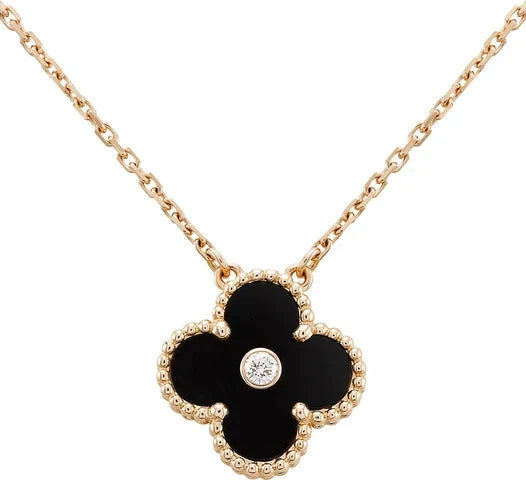 ˇStreet JewelryˇCLOVER 15MM DIAMOND ONYX NECKLACE