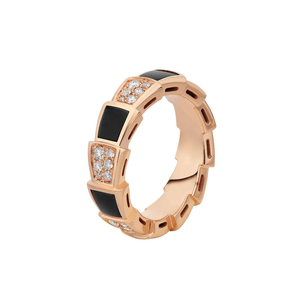 ˇStreet JewelryˇSERPENTI RING PINK GOLD BLACK MOP DIAMOND PAVED 4MM