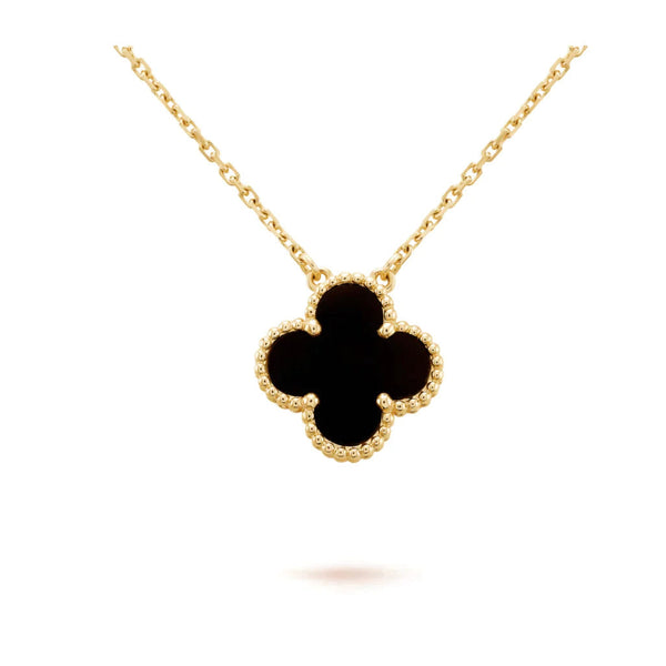 ˇStreet JewelryˇCLOVER 15MM BLACK ONYX SINGLE FLOWER NECKLACE