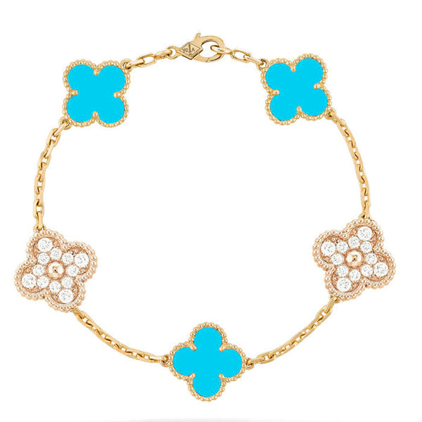 ˇStreet JewelryˇCLOVER 5 MOTIF TURQUOISE DIAMOND BRACELET