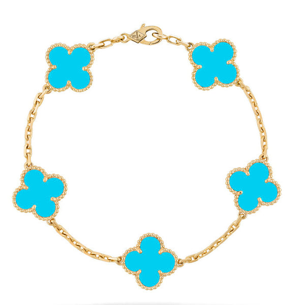 ˇStreet JewelryˇCLOVER 5 MOTIFS TURQUOISE BRACELET