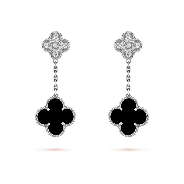 ˇStreet JewelryˇCLOVER 2 MOTIFS  DIAMOND ONYX EARRINGS SILVER