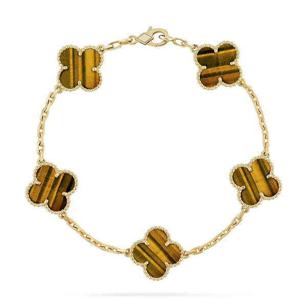 ˇStreet JewelryˇCLOVER  5 MOTIFS TIGER EYE BRACELET