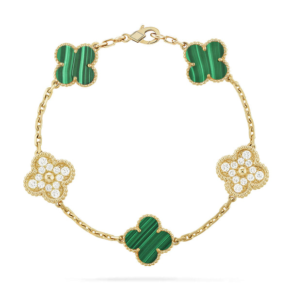 ˇStreet JewelryˇCLOVER  5 MOTIF MALACHITE DIAMOND BRACELET