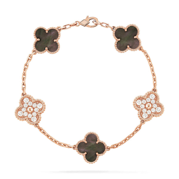 ˇStreet JewelryˇCLOVER 5 MOTIFS DARK MOP AND DIAMONDS BRACELET