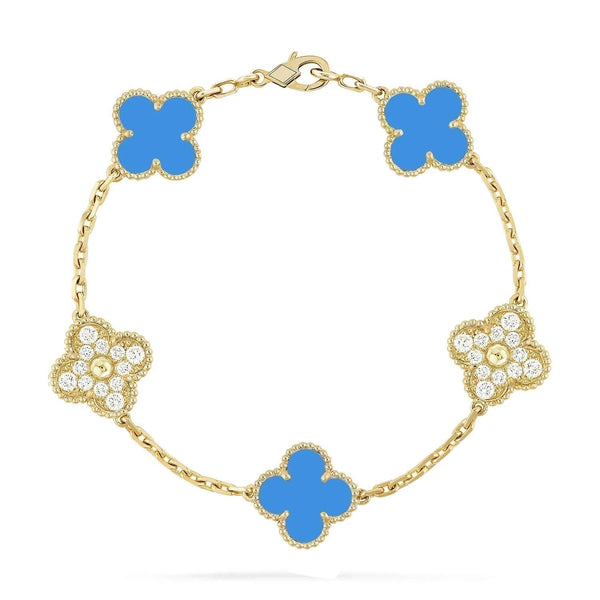 ˇStreet JewelryˇCLOVER 5 MOTIF BLUE CHALCEDONY DIAMOND BRACELET