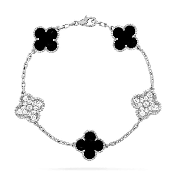 ˇStreet JewelryˇCLOVER 5 MOTIF ONYXS DIAMOND BRACELET