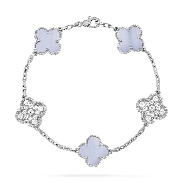 ˇStreet JewelryˇCLOVER  5 MOTIF DIAMOND PURPLE CHALCEDONY BRACELET