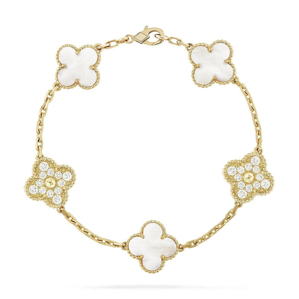 ˇStreet JewelryˇCLOVER BRACELET 5 MOTIF WHITE MOP DIAMOND