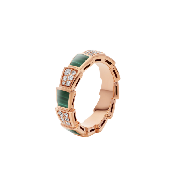 ˇStreet JewelryˇSERPENTI RING PINK GOLD MALACHITE DIAMOND PAVED 4MM