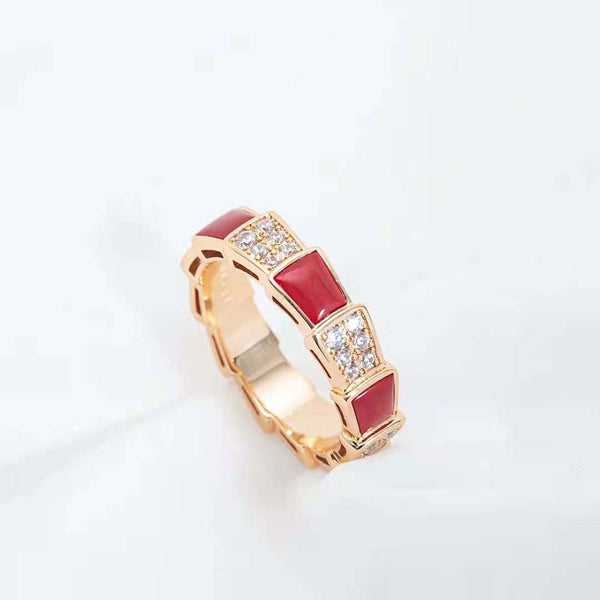ˇStreet JewelryˇSERPENTI RING PINK GOLD CARNELIAN DIAMOND PAVED 4MM