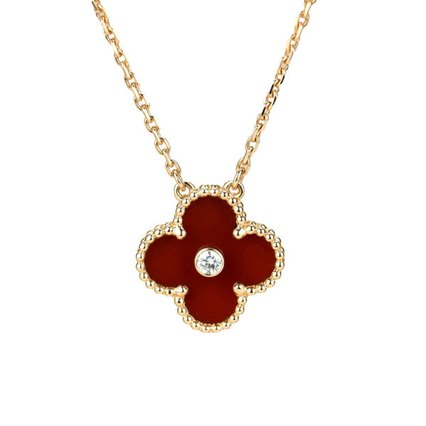 ˇStreet JewelryˇCLOVER 15MM DIAMOND CARNELIAN NECKLACE