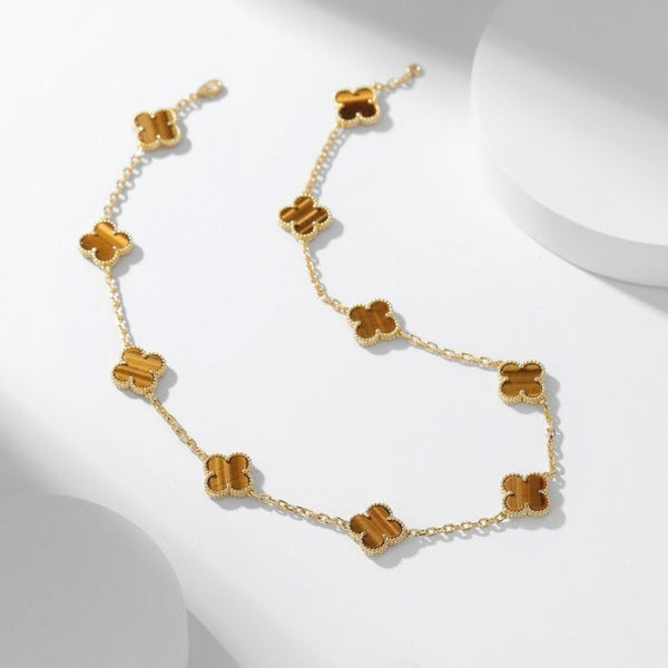 ˇStreet JewelryˇCLOVER 10 MOTIFS TIGER EYE NECKLACE