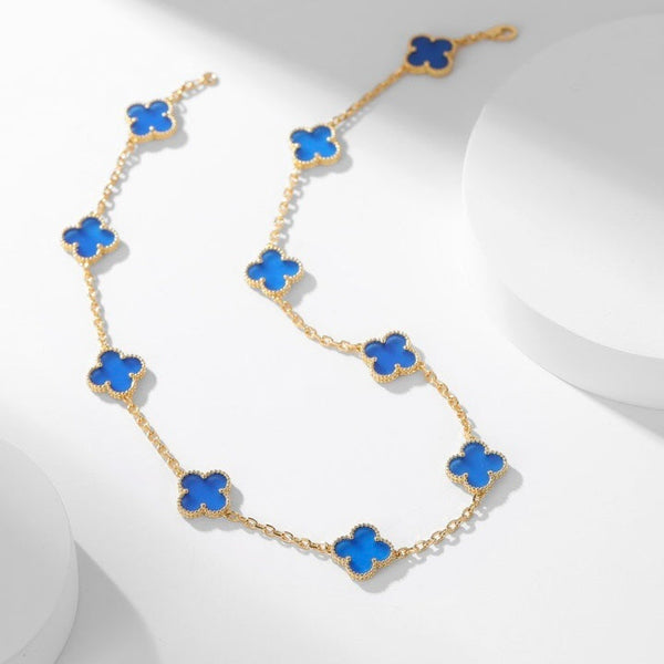 ˇStreet JewelryˇCLOVER 10 MOTIFS BLUE AGATE NECKLACE