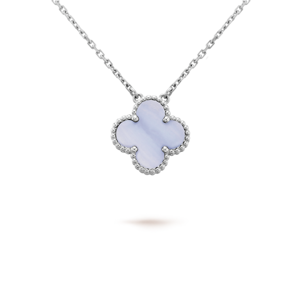 ˇStreet JewelryˇCLOVER 15MM BLUE CHALCEDONY NECKLACE SILVER