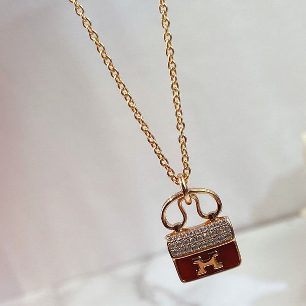 ˇStreet JewelryˇCONSTANCE RED PEDANT PINK GOLD NECKLACE
