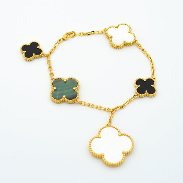 ˇStreet JewelryˇCLOVER BRACELET 5 MOTIFS ONYX MOP
