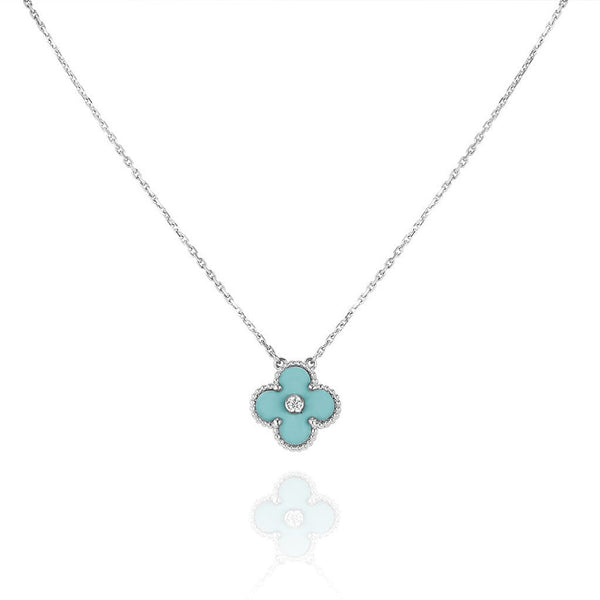 ˇStreet JewelryˇCLOVER 1 DIAMOND LIGHT BLUE SILVER NECKLACE