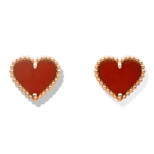 ˇStreet JewelryˇHEART CARNELIAN STUD EARRINGS