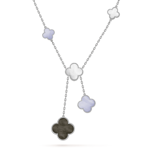 ˇStreet JewelryˇCLOVER MOP CHALCEDONY NECKLACE SILVER 6 MOTIF