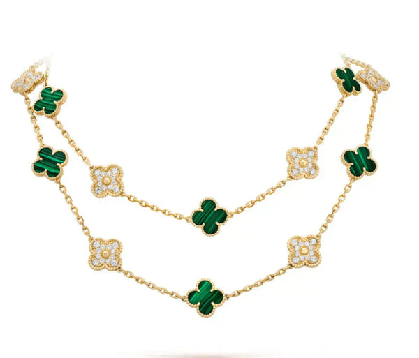 ˇStreet JewelryˇCLOVER 20 MOTIFS MALACHITE DIAMOND NECKLACE
