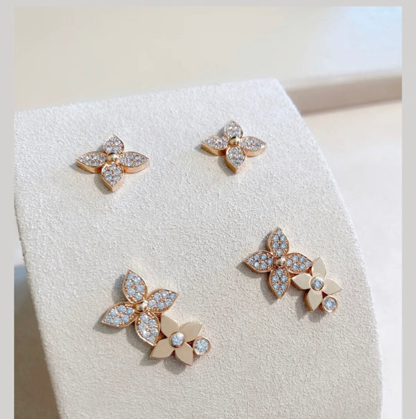 ˇStreet JewelryˇSTAR BLOSSOM STUD EARRINGS PINK GOLD DIAMONDS