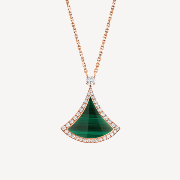 ˇStreet JewelryˇDREAM MALACHITE DIAMOND PAVED PINK GOLD NECKLACE
