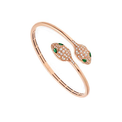 ˇStreet JewelryˇSERPENTI BRACELET PINK GOLD MALACHITE DIAMOND DOUBLE SNAKE