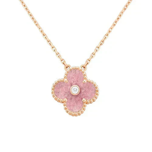 ˇStreet JewelryˇCLOVER 15MM DIAMOND RHODONITE NECKLACE