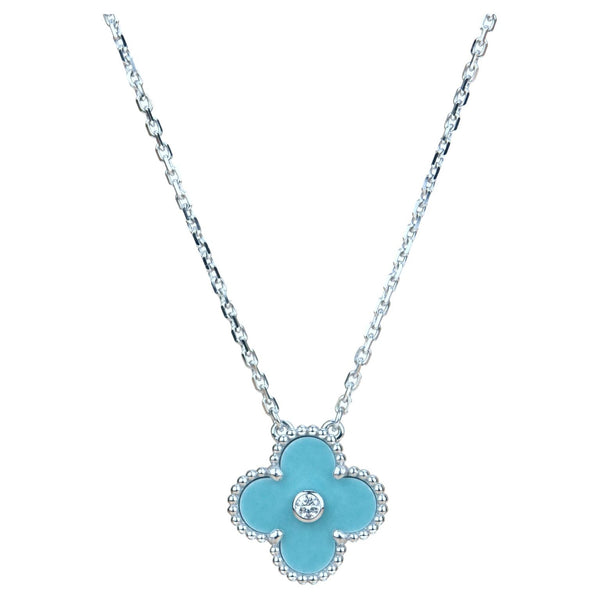 ˇStreet JewelryˇCLOVER 15MM DIAMOND SVRES PORCELAIN  NECKLACE SILVER