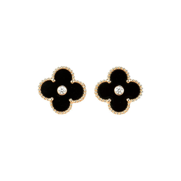 ˇStreet JewelryˇCLOVER MEDIUM 1 MOTIFS ONYX DIAMOND EARRINGS