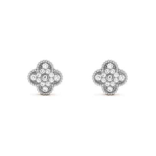 ˇStreet JewelryˇCLOVER 1 MOTIFS DIAMOND STUD EARRINGS SILVER